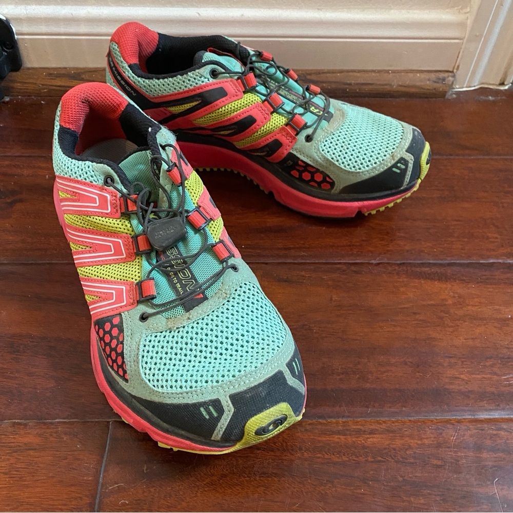 Salomon Red and Green Athletic Shoes for Trail Running - Picture 2 of 3